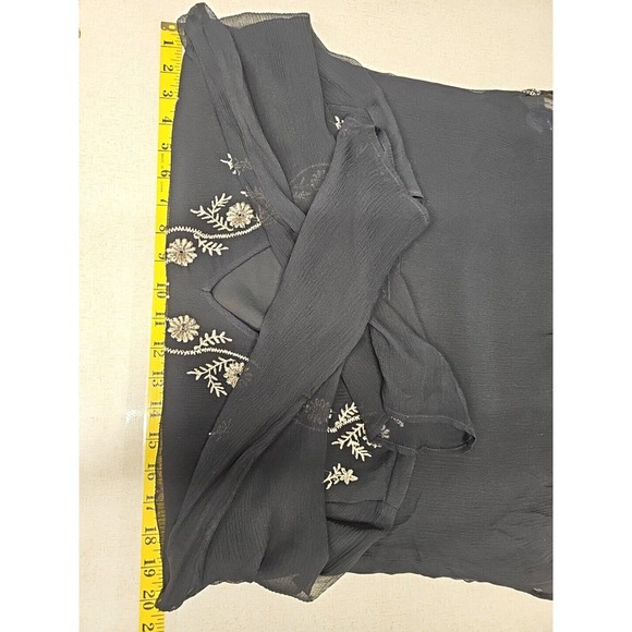 New York City Shirt Medium Embroidered Beaded Black Silk Sheer Sleeve Black Gold - Picture 6 of 8